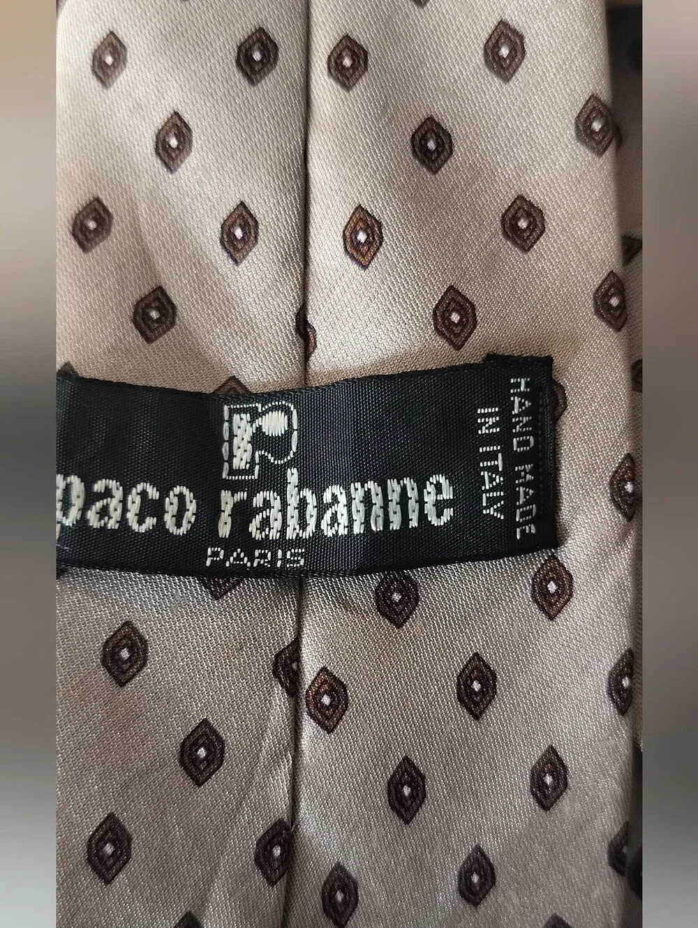 Paco Rabanne Beige Tie with Small Brown Motif